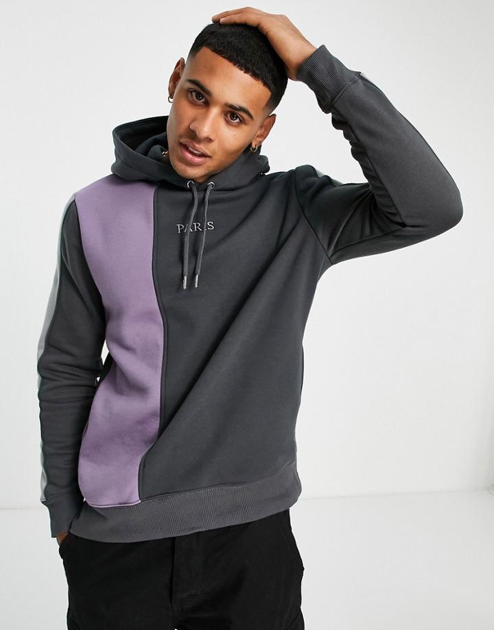River Island Regular Fit Paris Block Hoodie In Gray-grey