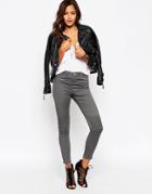 Asos Ultimate Skinny Pants With Biker Detail - Washed Gray