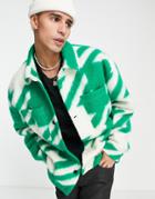 Asos Design Oversized Wool Mix Jacket With Houndstooth Design-green