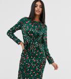 Prettylittlething Tie Front Midi Dress In Leopard - Multi