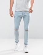 Bershka Super Skinny Jeans With Rips In Acid Wash - Blue