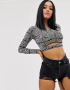 Motel Psychadellic Crop Top With Cut Out Detail-black