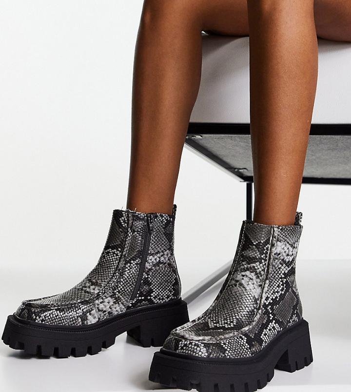 Asos Design Wide Fit Anaconda Chunky Loafer Boots In Natural Snake-multi