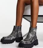 Asos Design Wide Fit Anaconda Chunky Loafer Boots In Natural Snake-multi