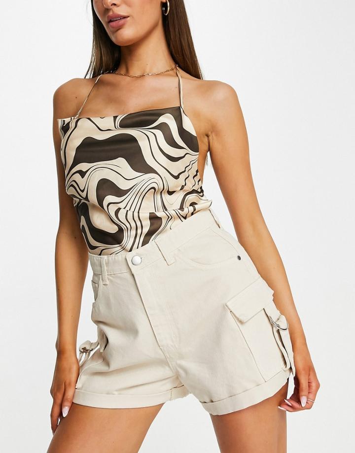 I Saw It First High Waist Utility Cargo Shorts In Stone-neutral
