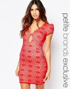 John Zack Petite Lace Body-conscious Dress With Keyhole - Red