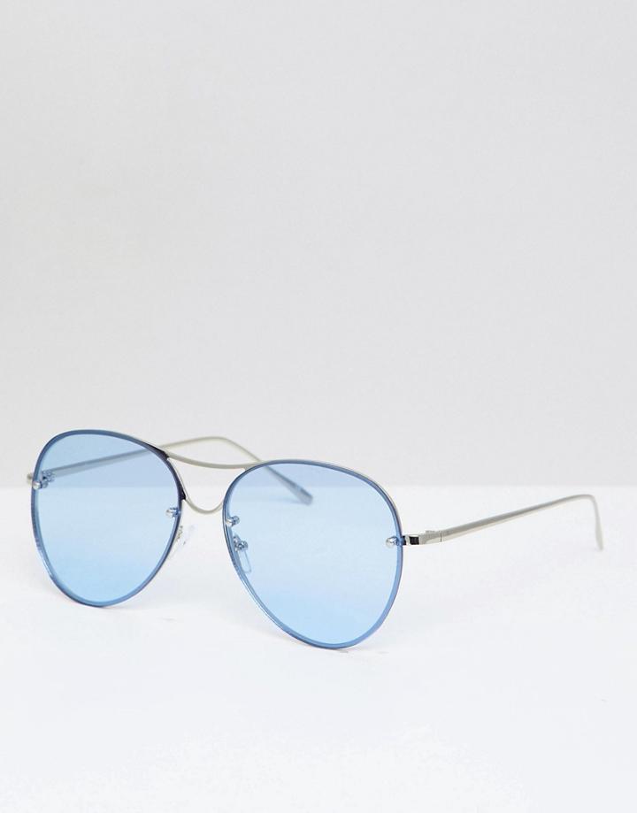 Jeepers Peepers Round Sunglasses In Silver With Blue Lenses - Silver
