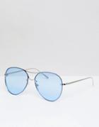 Jeepers Peepers Round Sunglasses In Silver With Blue Lenses - Silver