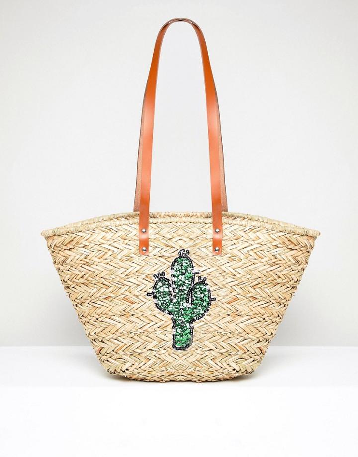Vincent Pradier Cactus Structured Straw Beach Bag - Multi