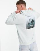 Mennace Oversized Hoodie In Gray With Chest And Back Photographic Print-grey