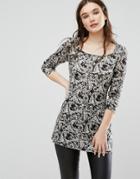 Qed London Paisley Print Top - Black