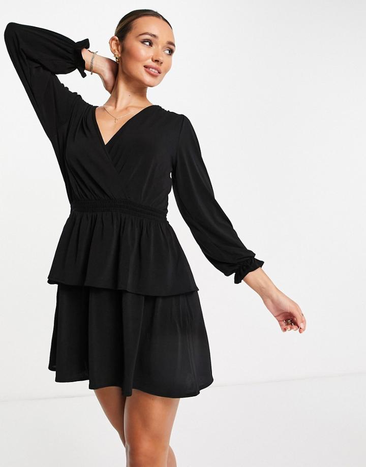 Mango Tiered Mini Dress In Black-multi