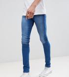 Asos Tall Super Spray On Jeans In Mid Blue - Blue