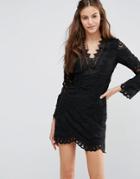 Foxiedox Lace Long Sleeve Mini Dress - Black