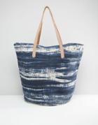 Pull & Bear Tie Dye Beach Bag With Leather Strap - Blue Tie Dye