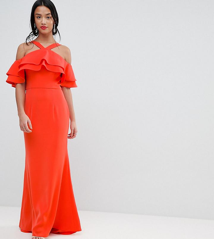 Jarlo Petite Oversized Ruffle Front Maxi Dress - Orange