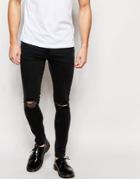 Brooklyn Supply Co Jeans Super Skinny Fit Washed Black Ripped Knee - Black