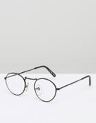 Reclaimed Vintage Round Glasses With Clear Lens - Black