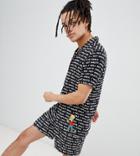 The Simpsons X Asos Design Revere Shirt With Bart Chalkboard Print Reg Fit - Black