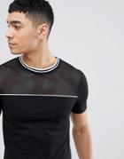 Asos Design Muscle T-shirt With Mesh Front And Tipping In Black - Black