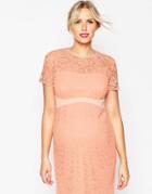 Asos Maternity Lace Bodycon Dress With Contrast Waistband - Pink