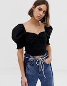 Collusion Ruched Milkmaid Top - Black