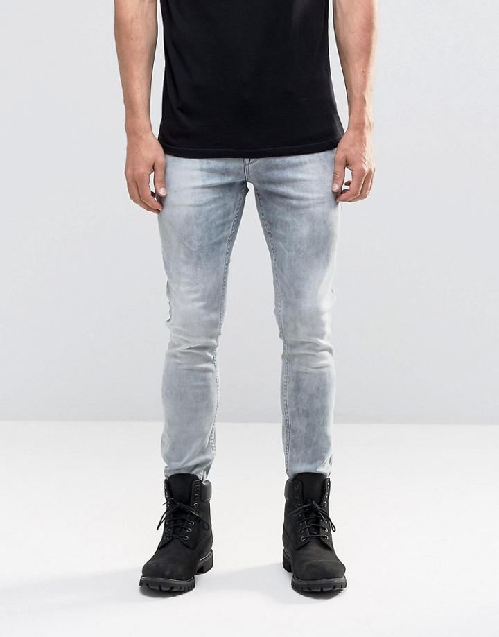 Asos Super Skinny Jeans In Light Blue Acid Wash - Gray Blue