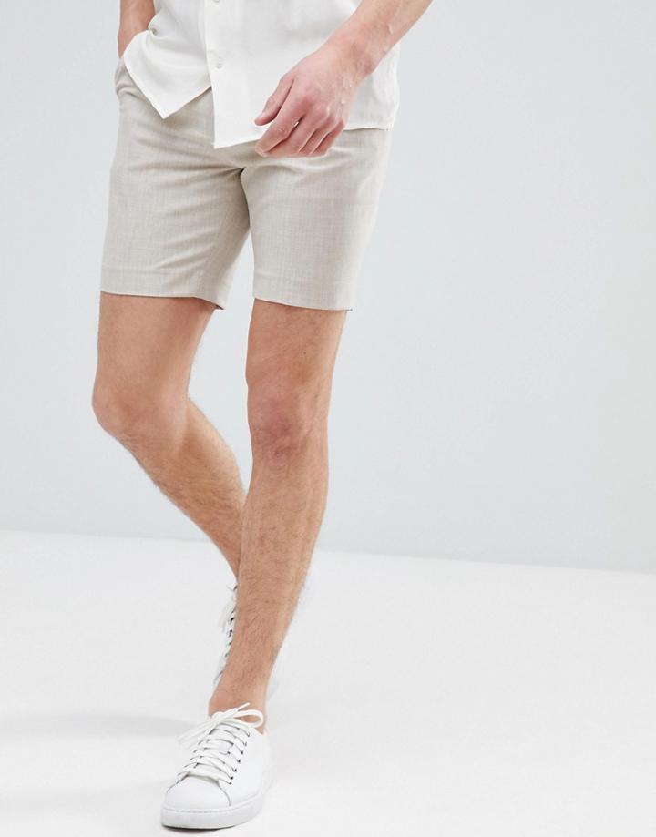 Asos Slim Mid Length Smart Shorts In Putty Cross Hatch Nepp - Stone