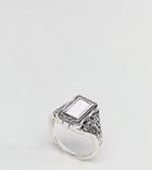 Asos Curve Rectangle Stone Engraved Ring - Silver