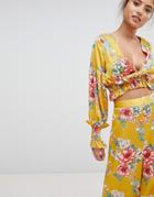 Prettylittlething Floral Plunge Cropped Top - Multi