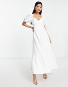 Asos Design Cupped Jacquard Midi Dress With Pephem In White
