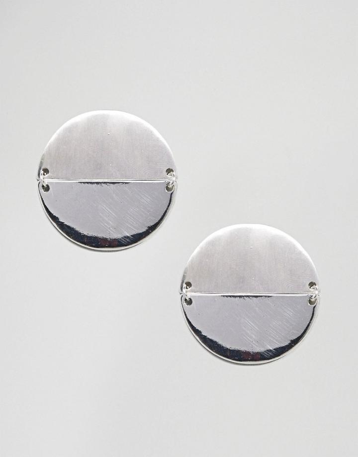 Asos Split Disc Stud Earrings - Silver