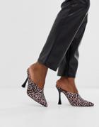 Asos Design Phillis Flared High Heel Mules In Leopard Print - Pink