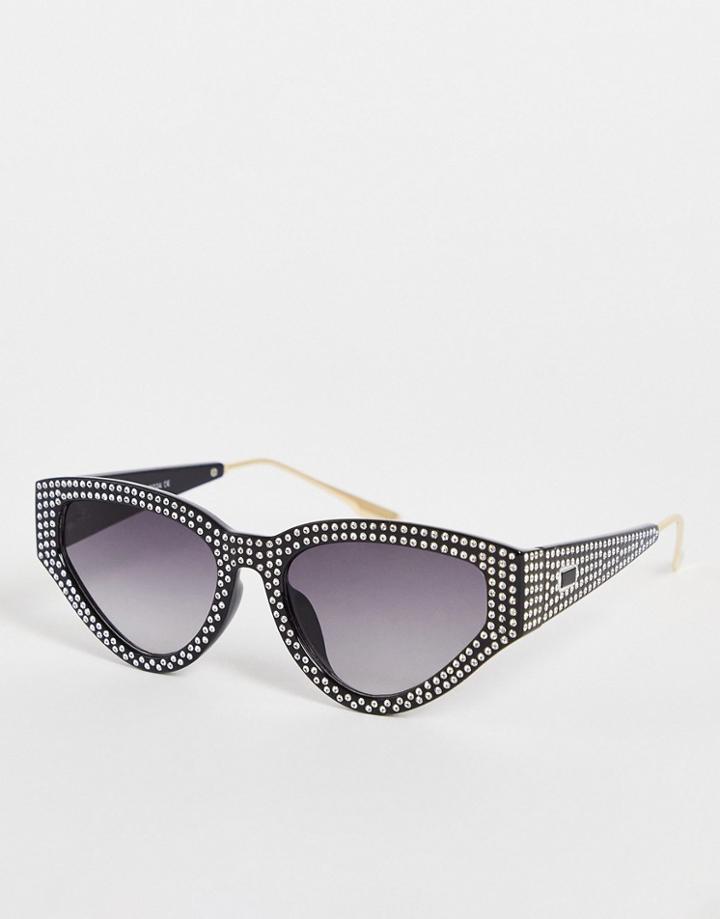 My Accessories London Cateye Sunglasses With Crystal Studding-black
