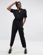 Monki Tailored Eyelet Detail Jumpsuit - Black