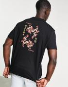 Asos Design Organic Relaxed T-shirt In Black With Dragon Back Print