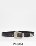 Retro Luxe London Leather Ornate Western Tip Belt - Black