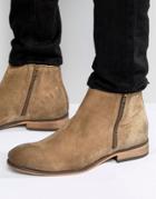 Asos Chelsea Boots In Stone Suede With Double Zip - Stone