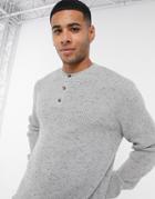Asos Design Knitted Waffle Grandad Neck Jumper In Light Gray-grey