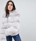 Asos Design Tall Textured Faux Fur Coat - Gray