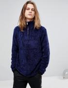 Asos Heavyweight Chenille Half Zip Sweater In Dark Blue - Blue