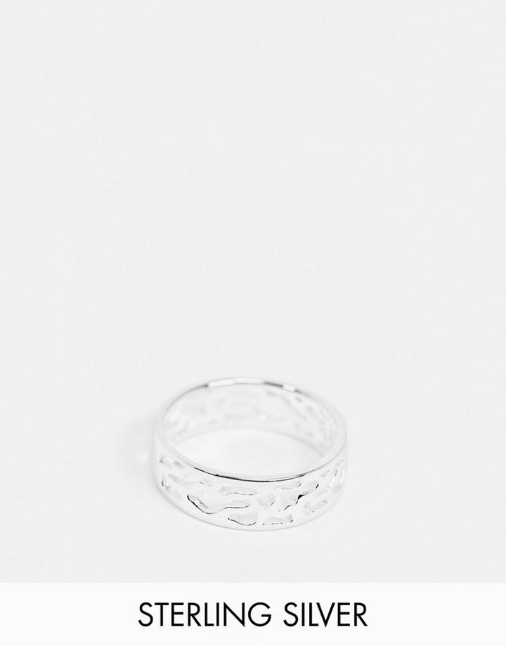 Asos Design Sterling Silver Band Ring With Camouflage Design
