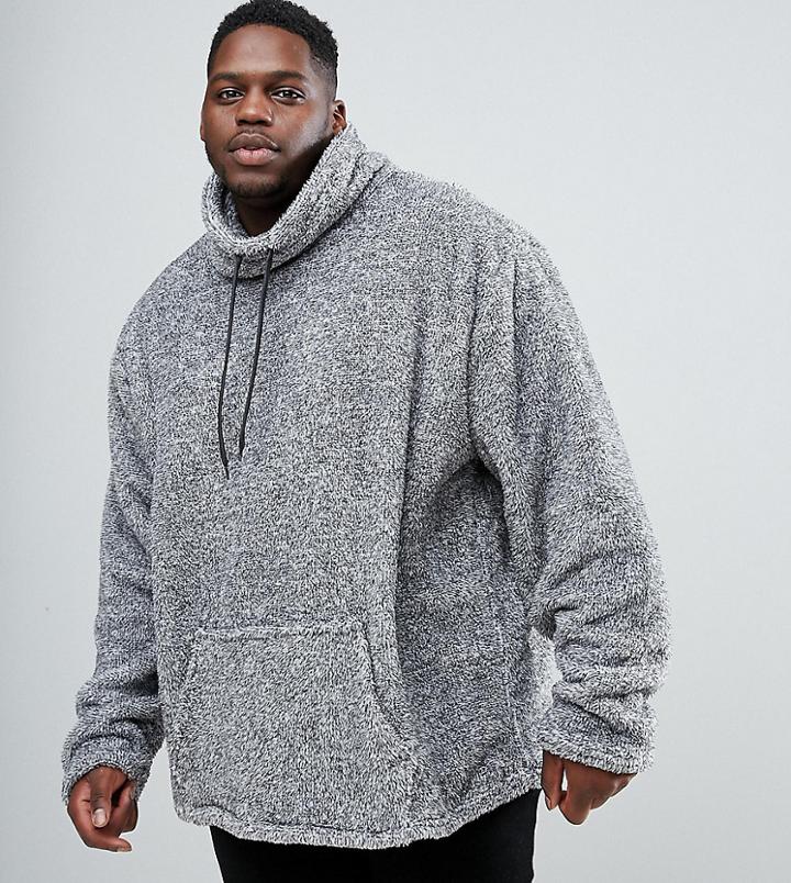Jacamo Plus Fleece With Funnel Neck In Gray Marl - Gray
