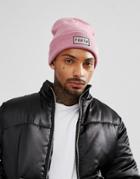 Asos Patch Beanie In Pink With Youth Logo Badge - Pink