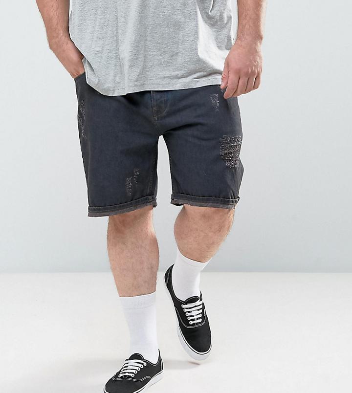 Asos Design Plus Slim Denim Shorts In Black With Rips - Black