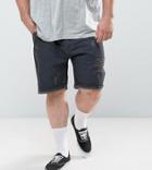 Asos Design Plus Slim Denim Shorts In Black With Rips - Black