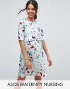 Asos Maternity Nursing Double Layer Dress In Light Blue Base Floral - Blue