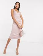 Asos Design Drape Linen Tux Mini Dress With Ruffle Hem-pink