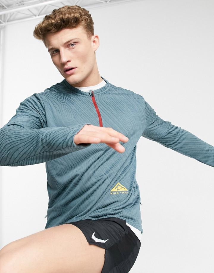 Nike Running Trail 1/4 Zip Long Sleeve Top In Teal-green