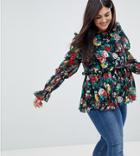 Asos Curve Ruffle Smock Blouse In Floral - Multi